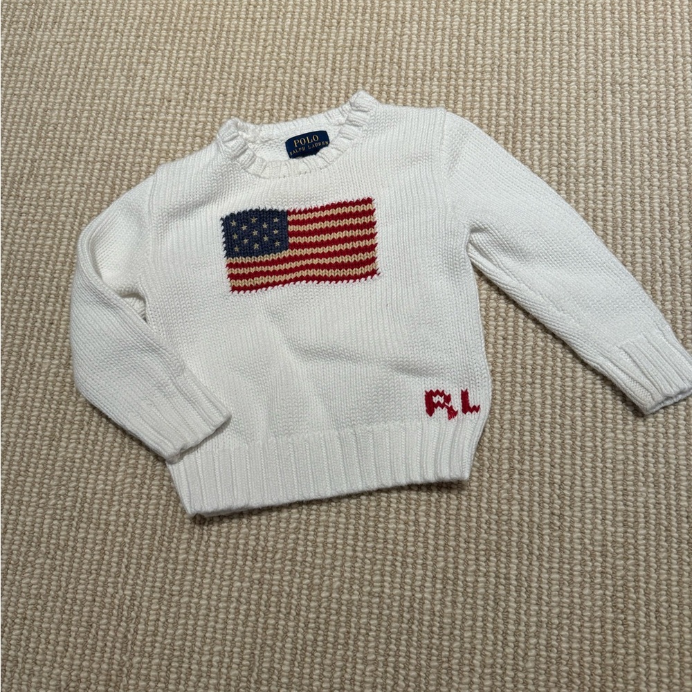 Like new 3T cotton Polo sweater, Flag and RL
